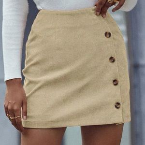 SHEIN High Waist Button Down Front Corduroy Skirt